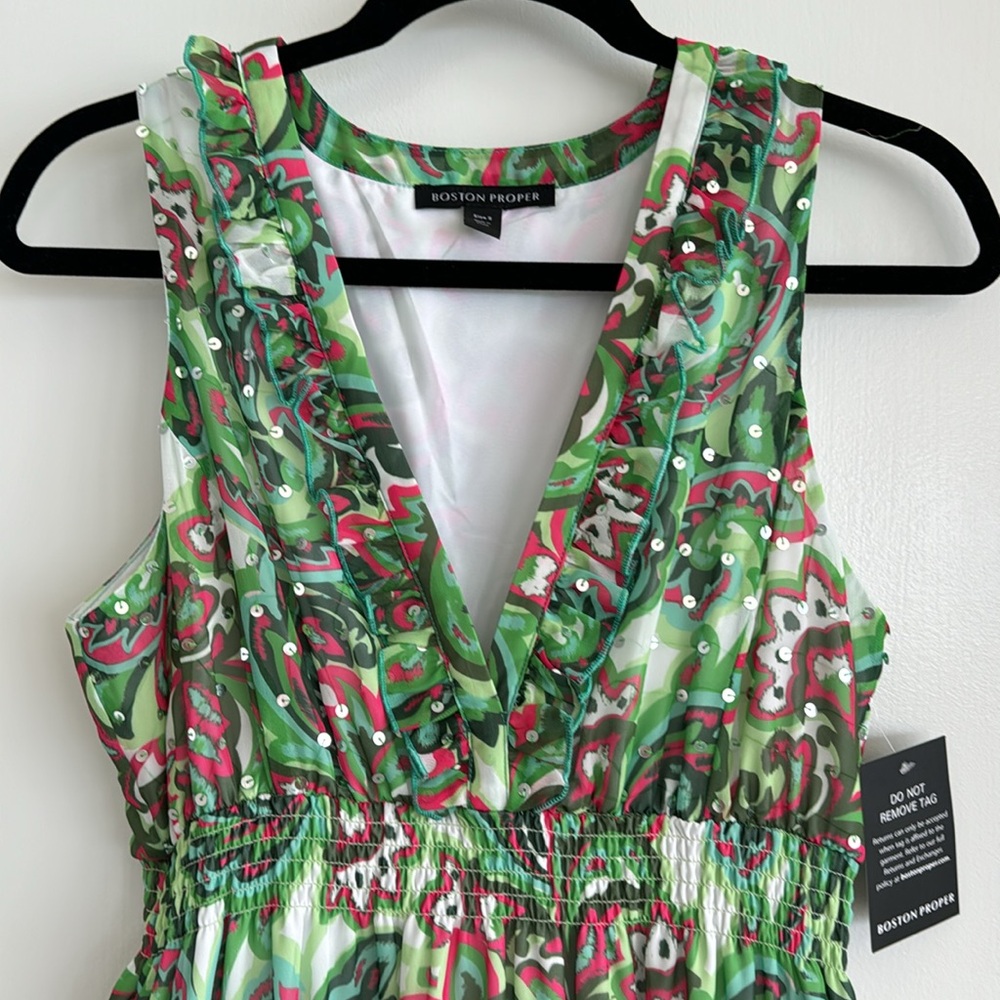 Boston Proper Print Ruffled Maxi Sz S - Picture 2 of 6